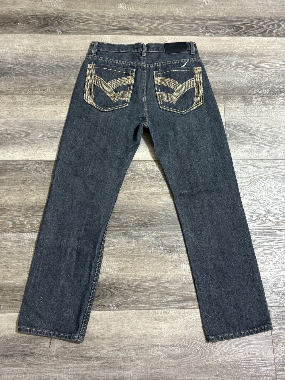 Old Skool Dark Wash Black Embroidered Jeans Y2K Streetwear Retro - Women’s 16
